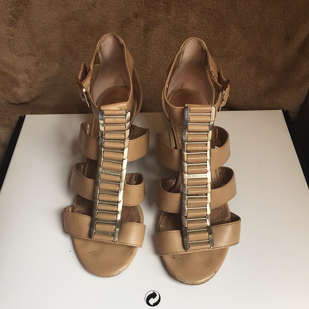 BCBG Light Camel Wedge Sandals, 6M
